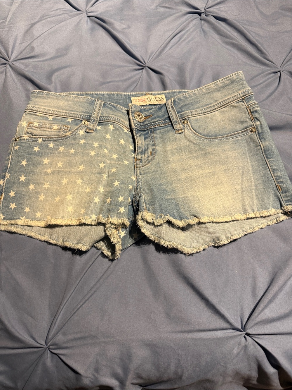 GUESS Light Blue Denim Star-Accent Cutoff Shorts